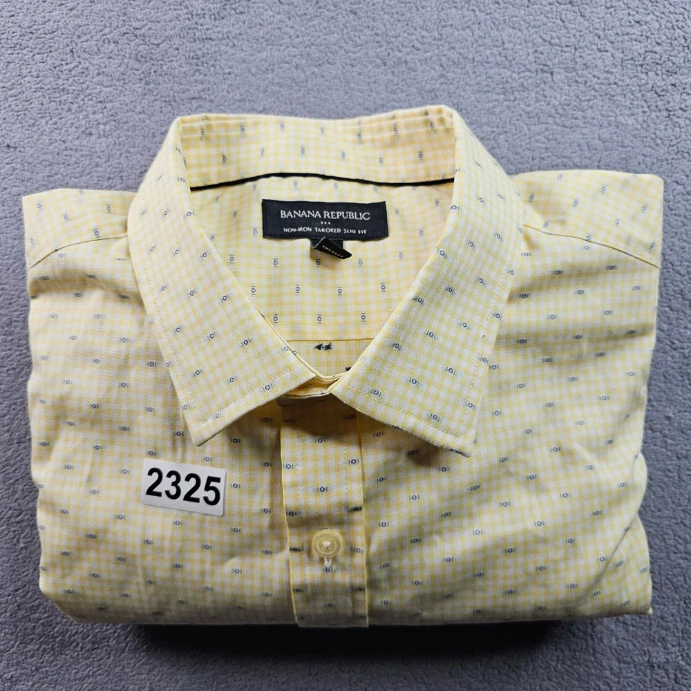Banana Republic Dress Shirt Men's L‎ Yellow Non-Iron Tailored Slim Fit Button-Up